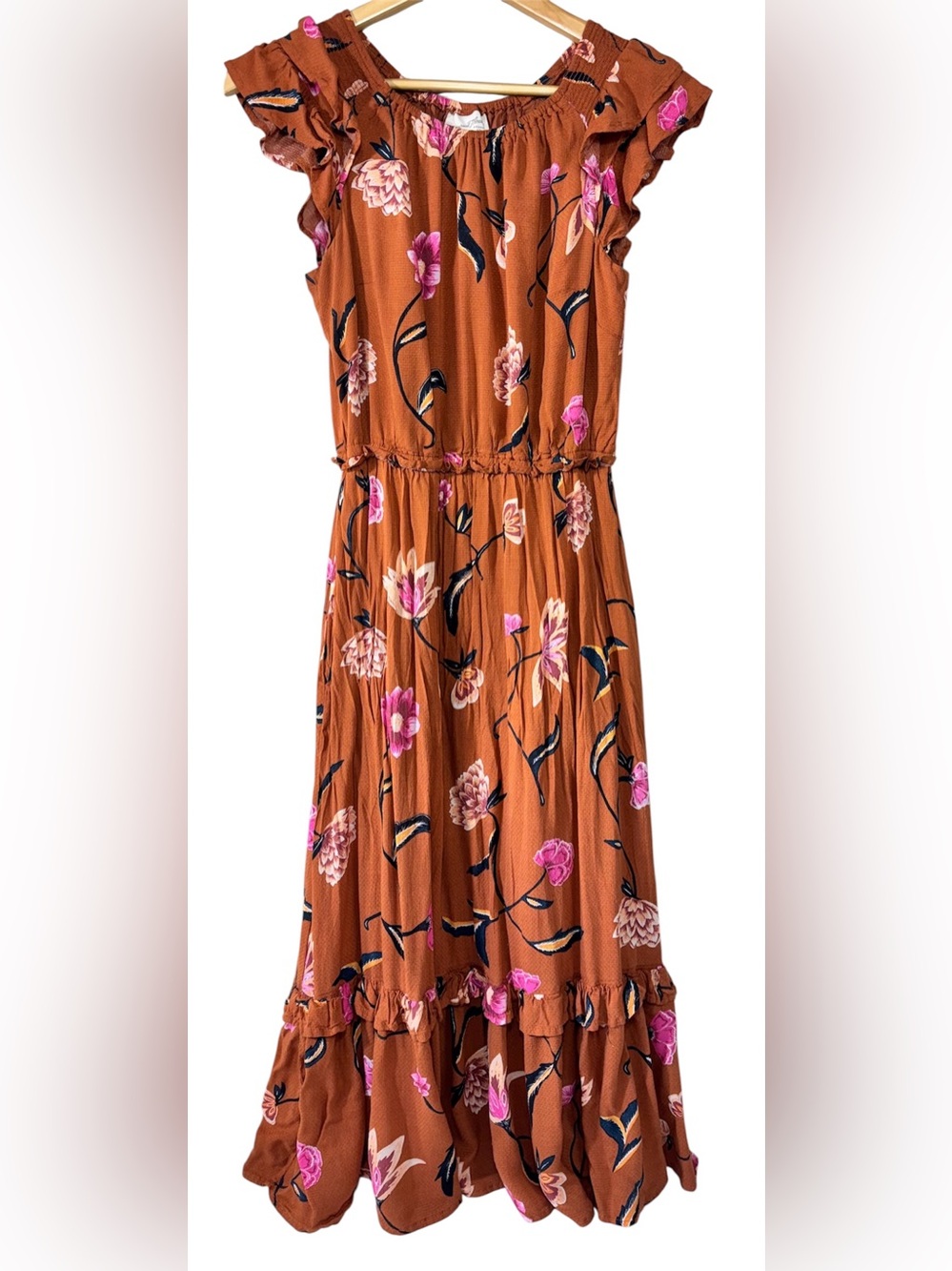 Universal Thread Rust Floral Ruffle Midi Dress | Women’s S